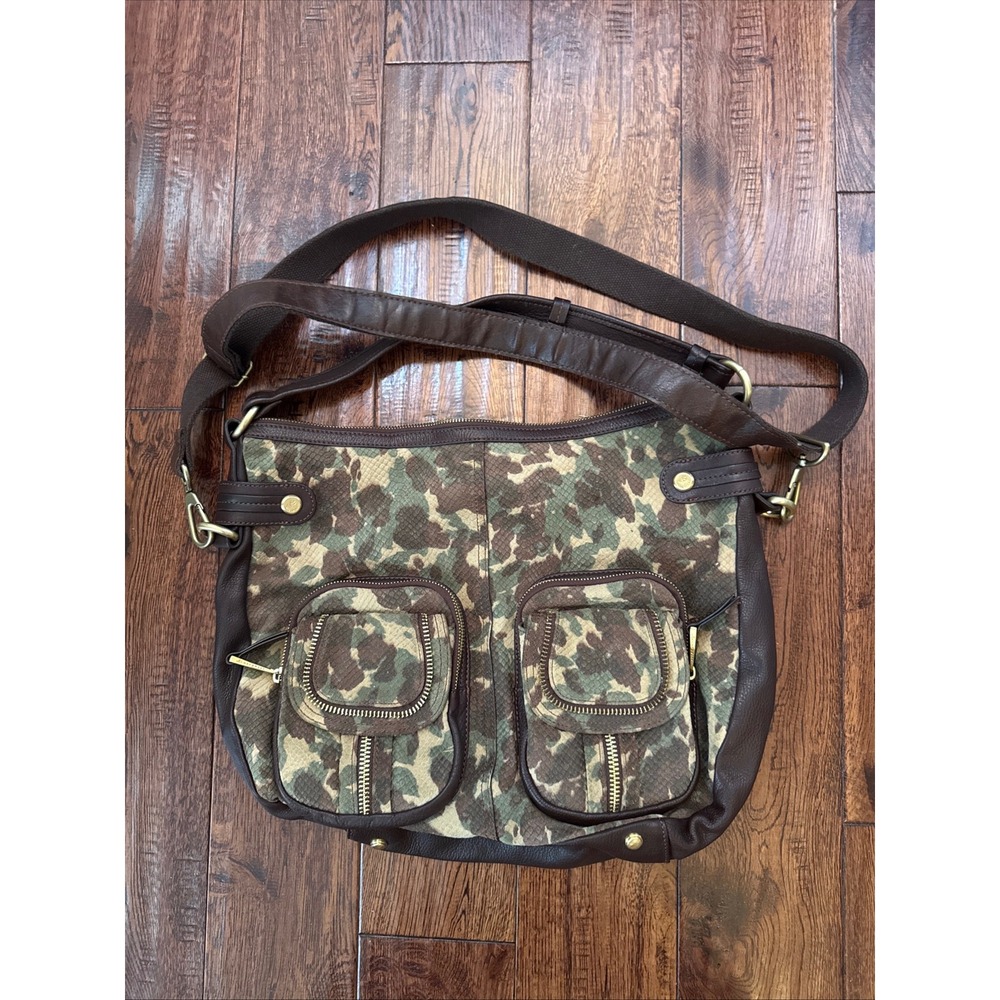 JPK Paris 75 Barbara Rihl Camo Crossbody Messenger Bag Leather Trim Military